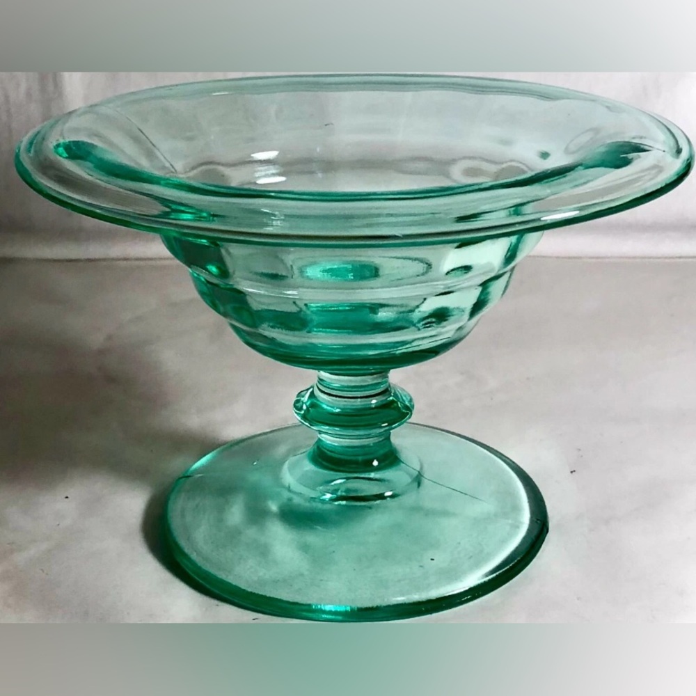 Paden City Green Party Line Footed Mayonnaise Bowl | 4¼” Vintage Glass